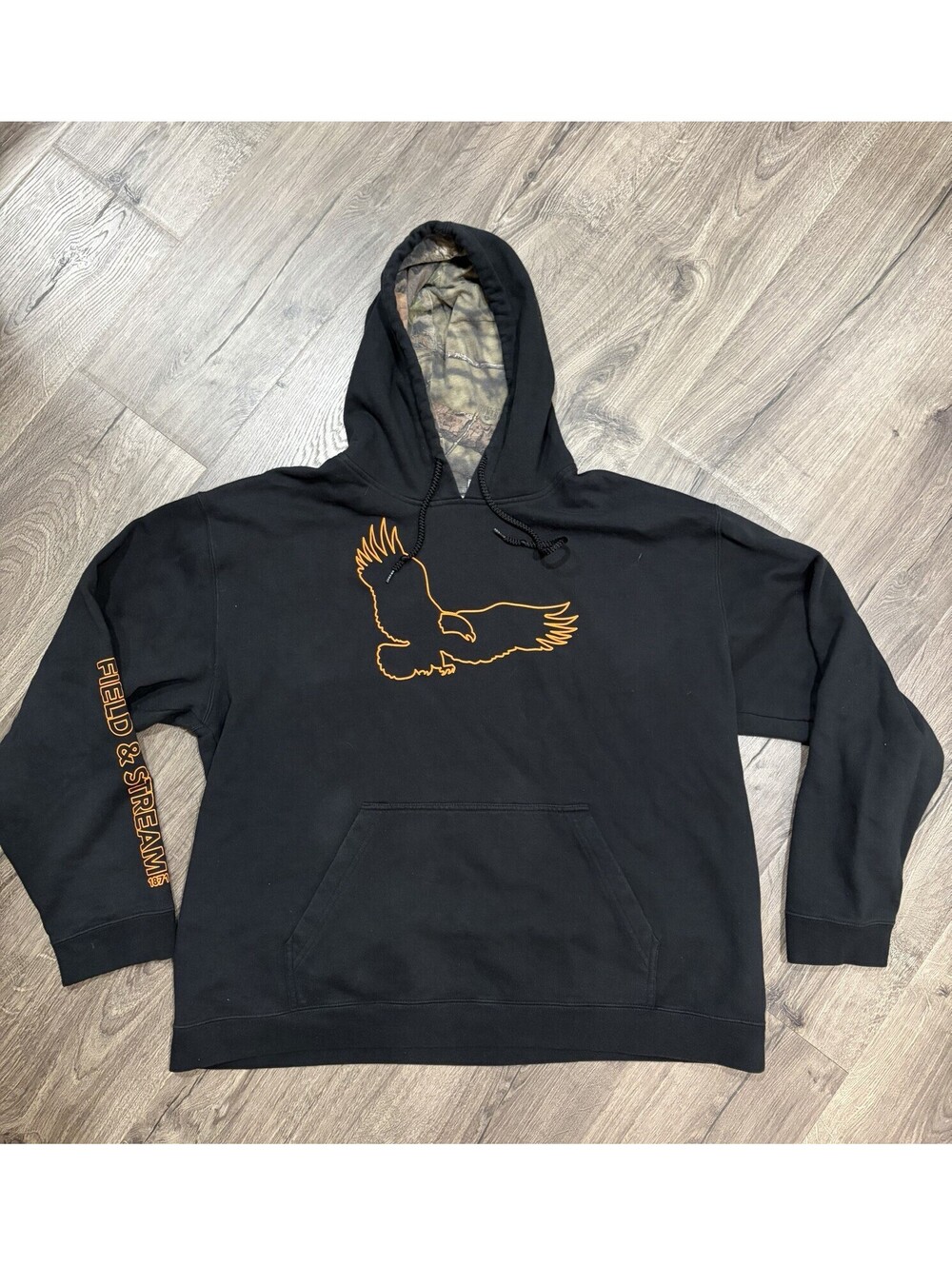 Field & Stream Black Eagle Graphic Hoodie Camo Lined Sweatshirt Mens XL